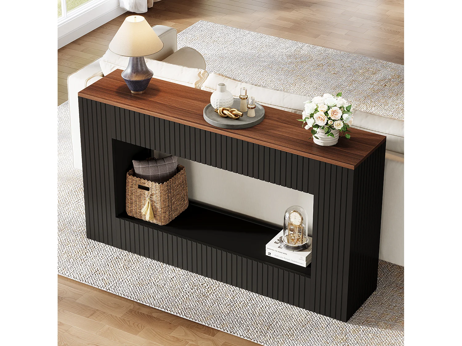 Mesa de consola moderna, 140 x 30 x 85 cm, mesa de pasillo, mesa baja y estrecha con espacio de almacenamiento