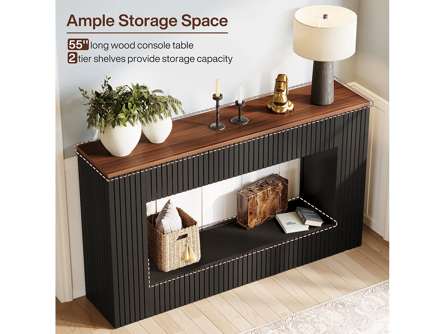 Mesa de consola moderna, 140 x 30 x 85 cm, mesa de pasillo, mesa baja y estrecha con espacio de almacenamiento