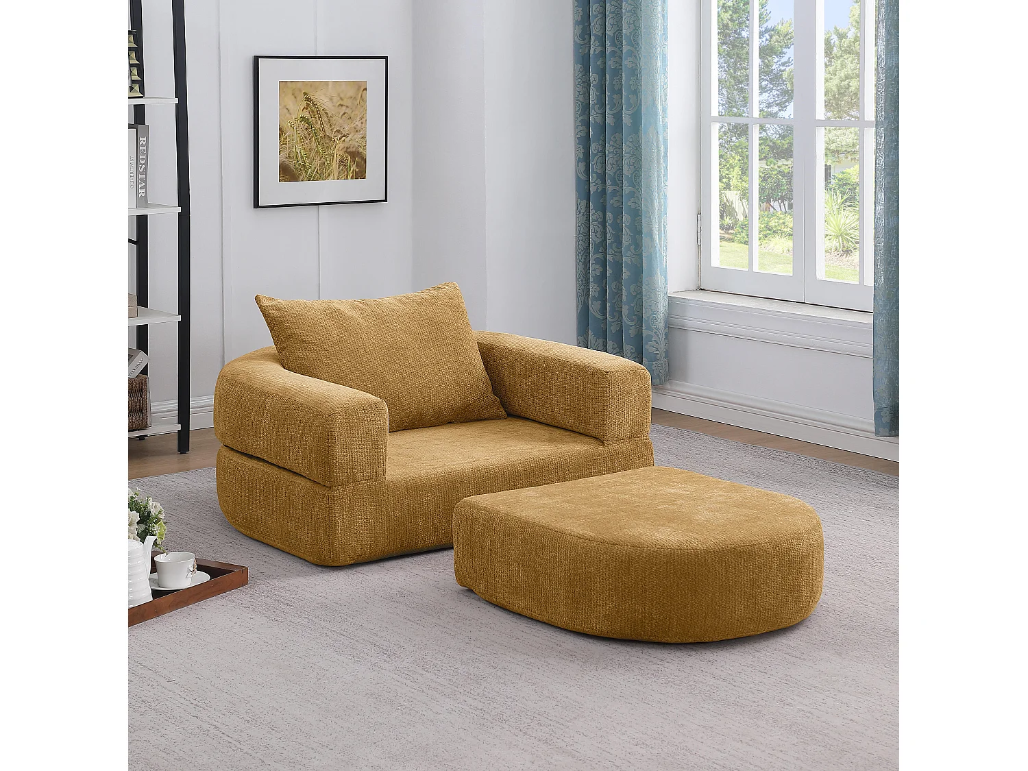 Canapé modulaire minimaliste en chenille jaune robuste et pratique pour détente