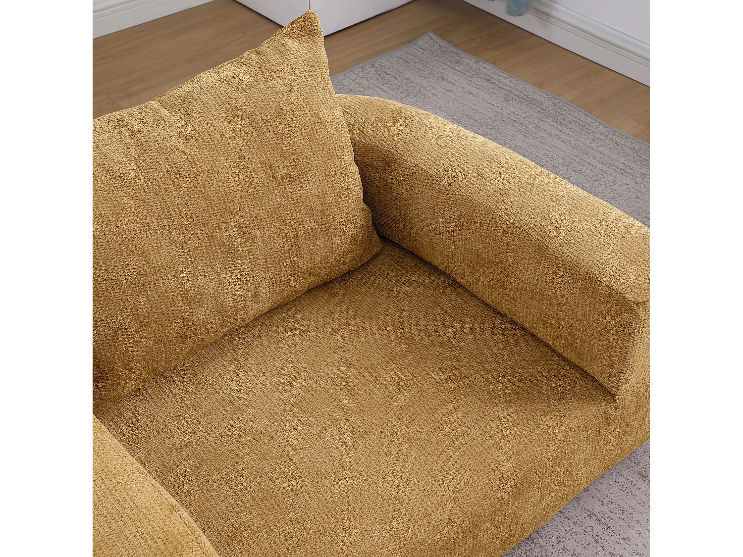 Canapé modulaire minimaliste en chenille jaune robuste et pratique pour détente