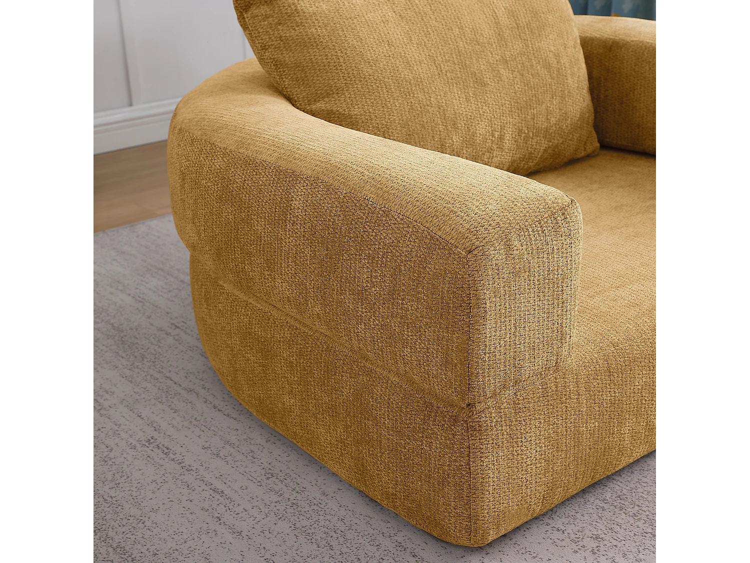 Canapé modulaire minimaliste en chenille jaune robuste et pratique pour détente