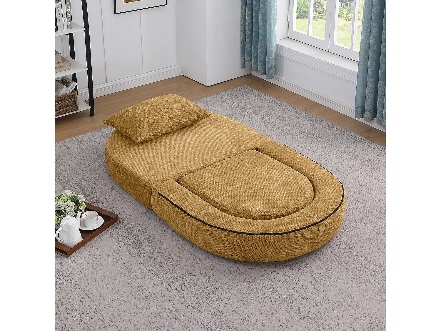 Canapé modulaire minimaliste en chenille jaune robuste et pratique pour détente