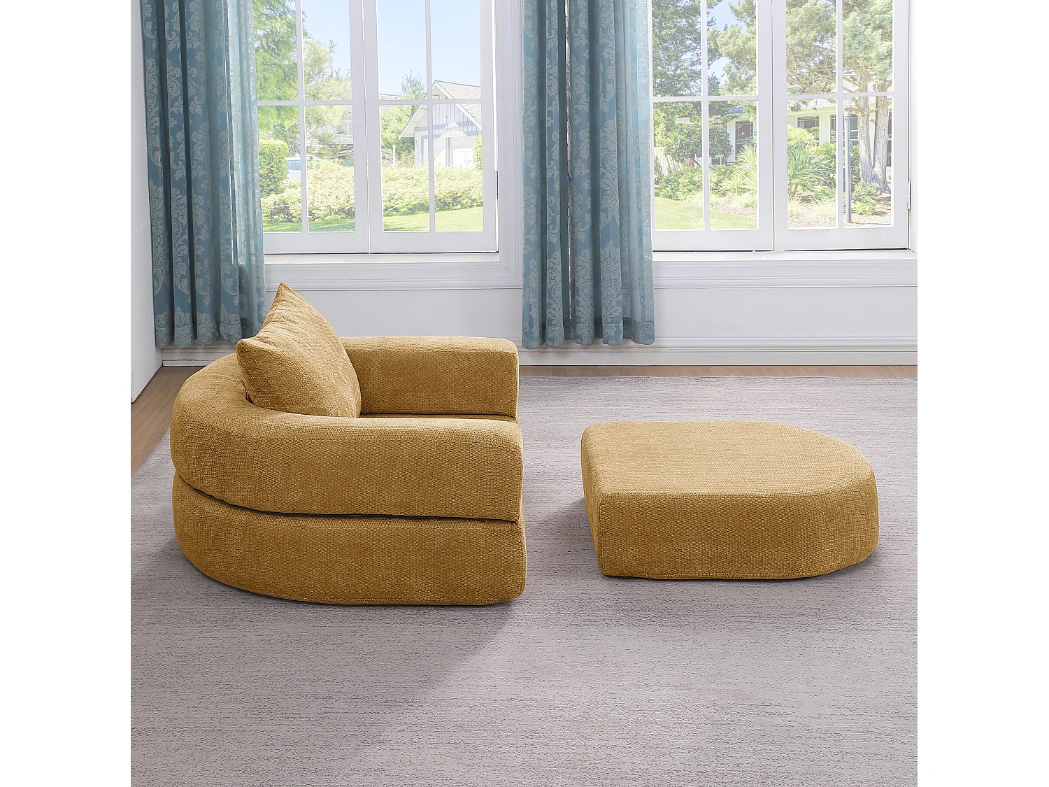 Canapé modulaire minimaliste en chenille jaune robuste et pratique pour détente