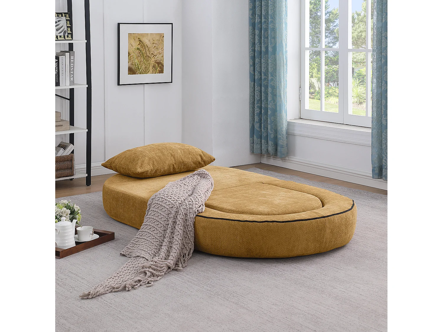 Canapé modulable réversible, assise extra large, sans montage, chenille jaune