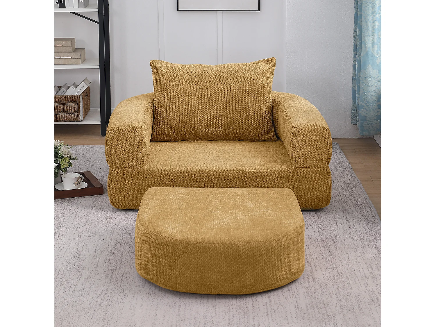 Canapé modulable réversible, assise extra large, sans montage, chenille jaune