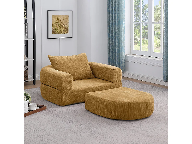 Canapé modulaire minimaliste en chenille jaune robuste et pratique pour détente