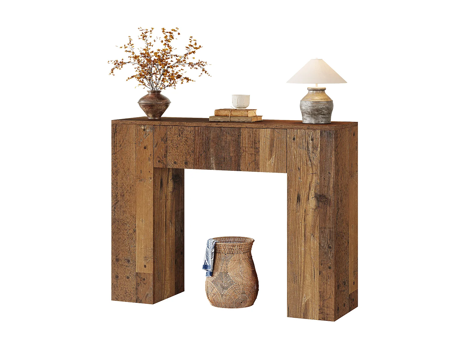 Console de style campagnard de 100 cm, table d'entrée étroite avec tiroir