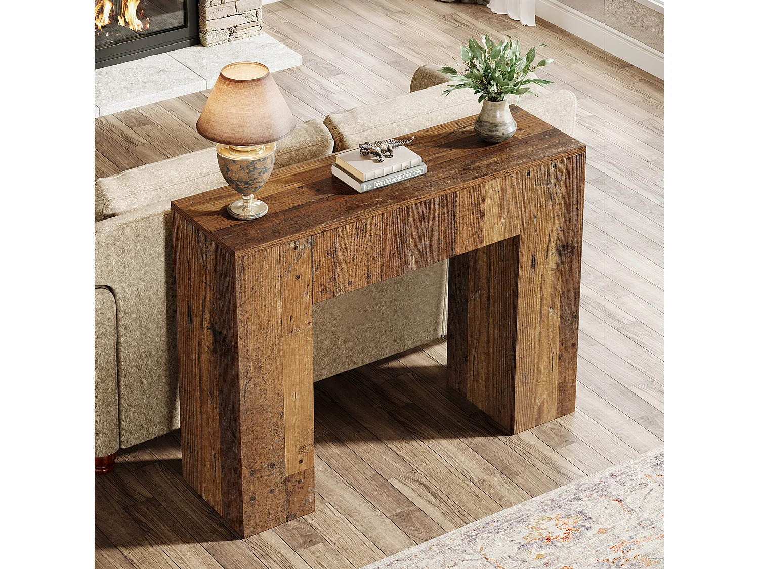 Console de style campagnard de 100 cm, table d'entrée étroite avec tiroir