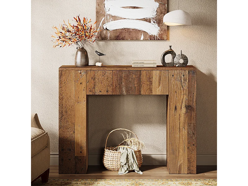 Console de style campagnard de 100 cm, table d'entrée étroite avec tiroir