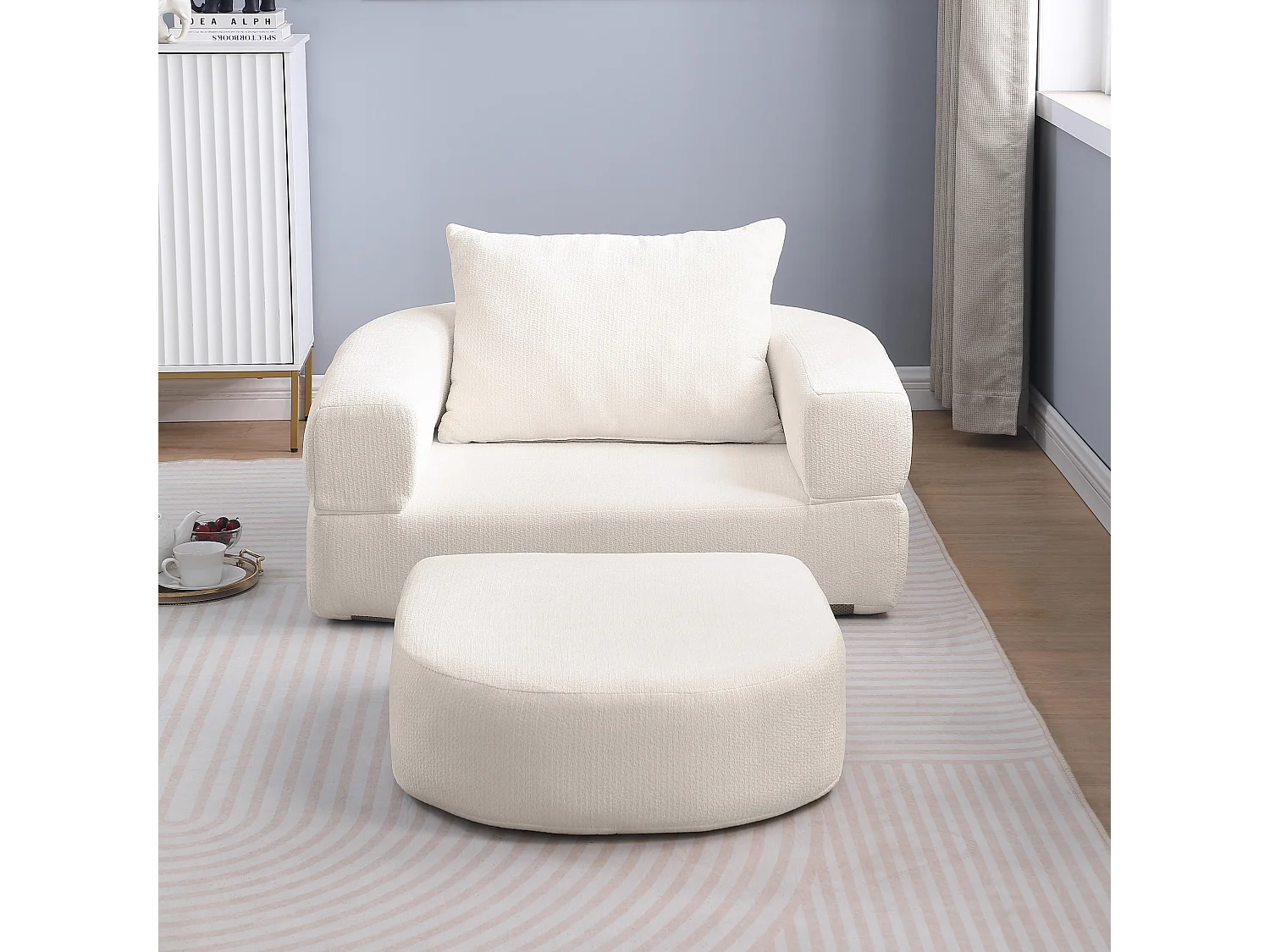 Sofá componible amplio resistente chenilla beige ideal para familia