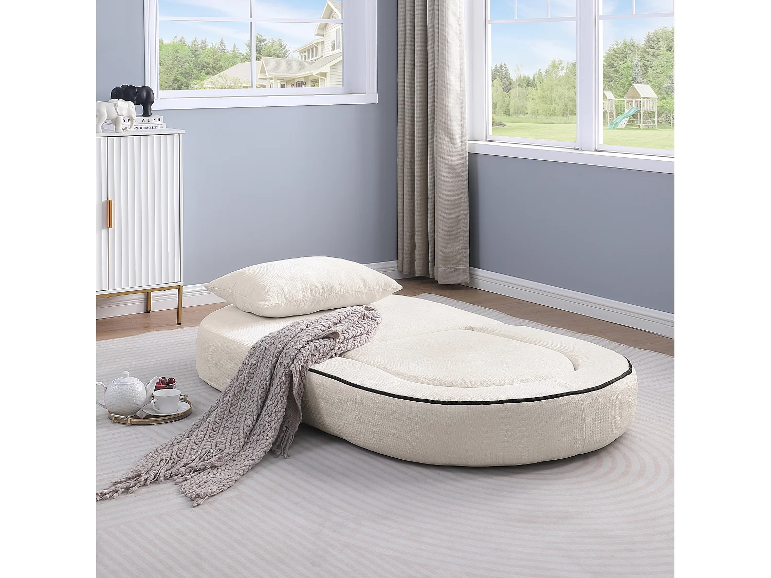 Canapé modulable, réversible, assise large, chenille beige