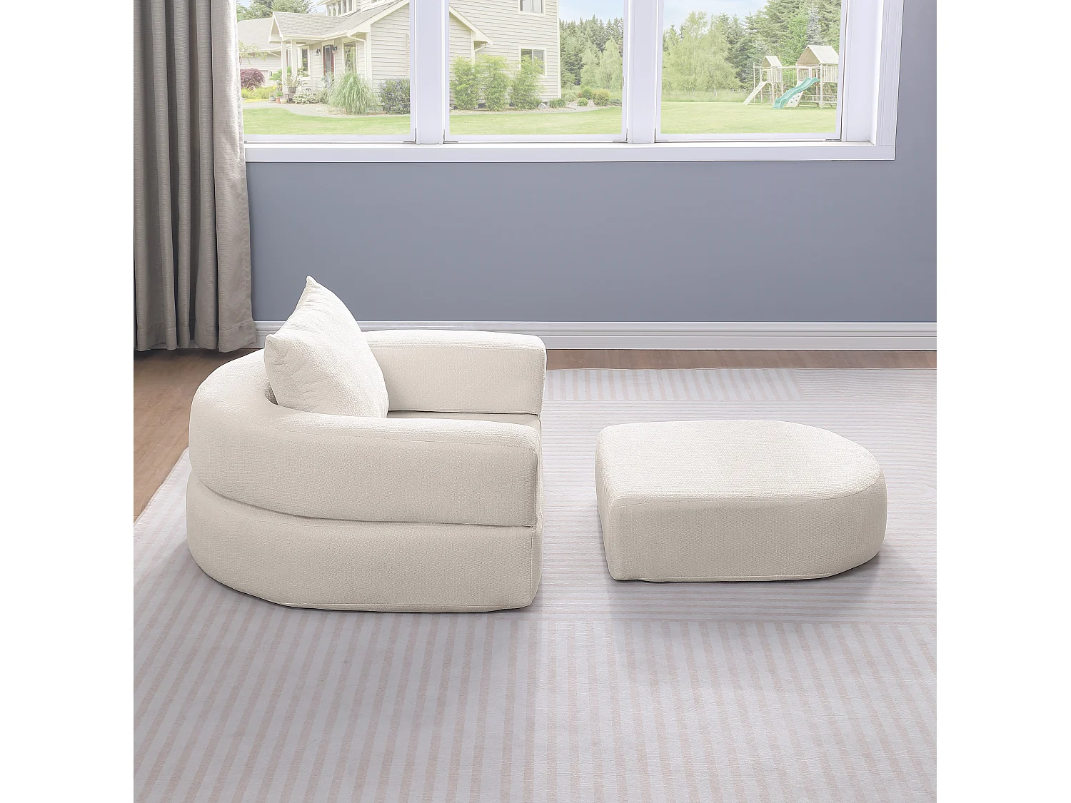 Canapé modulable, réversible, assise large, chenille beige