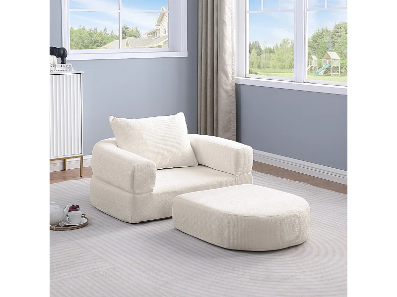 Sofá componible amplio resistente chenilla beige ideal para familia