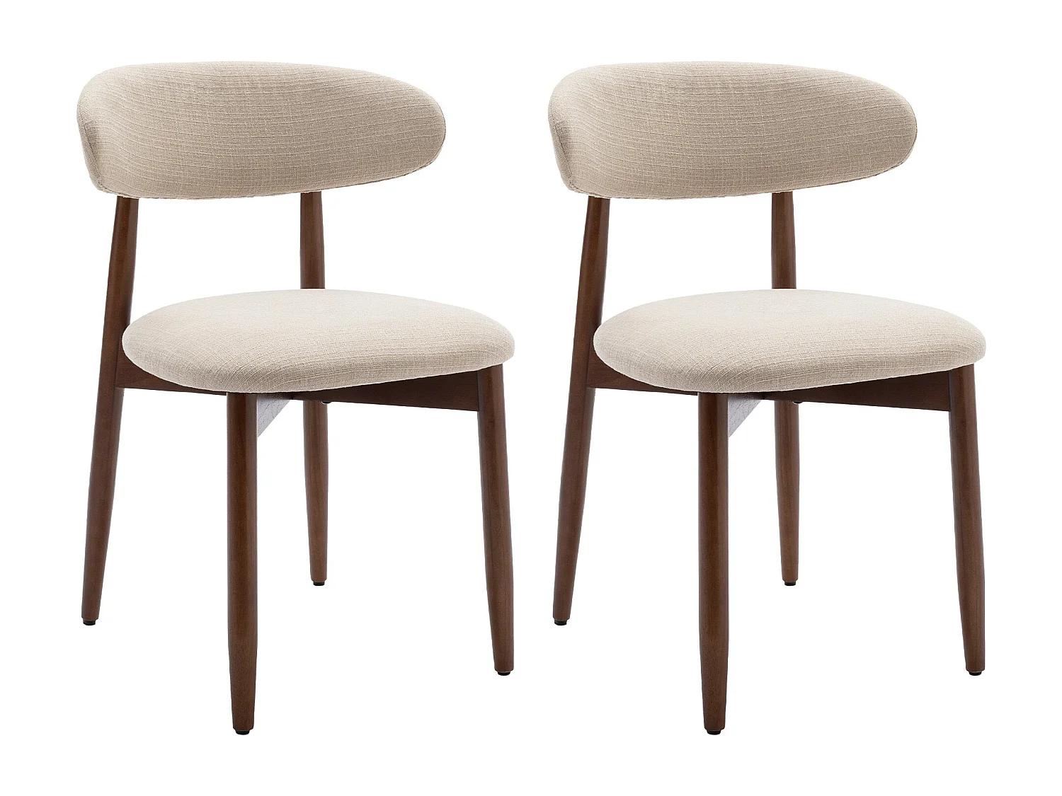 Lot de 2 chaises de salle à manger beige SMARTUE – Pieds en bois massif, dossier incurvé, assise en tissu
