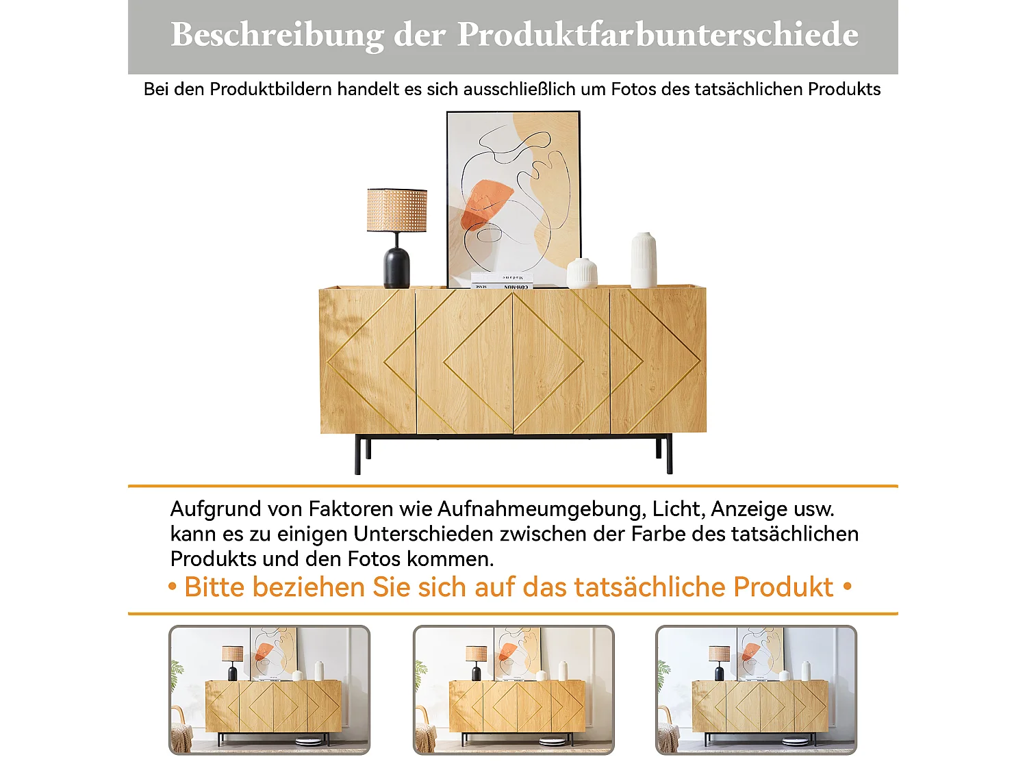 Buffet de salon avec 4 portes et incrustation métallique : commode polyvalente en bois naturel, dimensions 160×40×78 cm