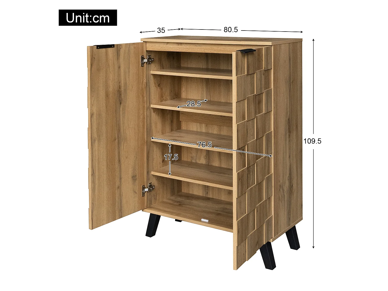 Buffet, armoire à chaussures moderne avec 5 compartiments – Dimensions 80,5 x 35 x 109,5 cm, étagères réglables