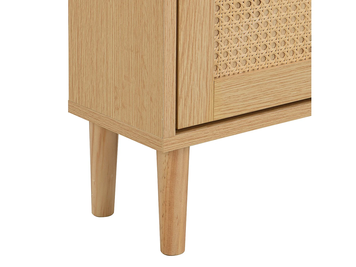 Meuble à chaussures en bois et rotin, 3 portes basculantes, 1 tiroir, pieds en bois, L90×H125×P17 cm