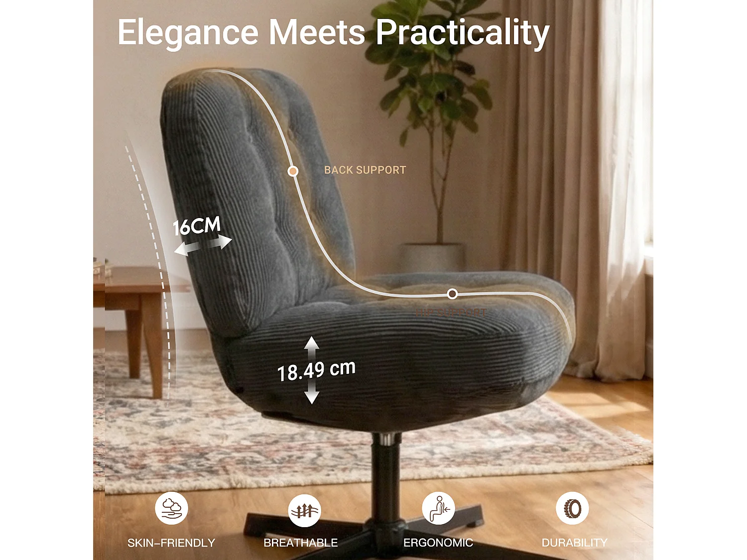 Chaise de bureau - Assise large en mousse mémoire, confort et soutien, usage bureau et maison - Gris