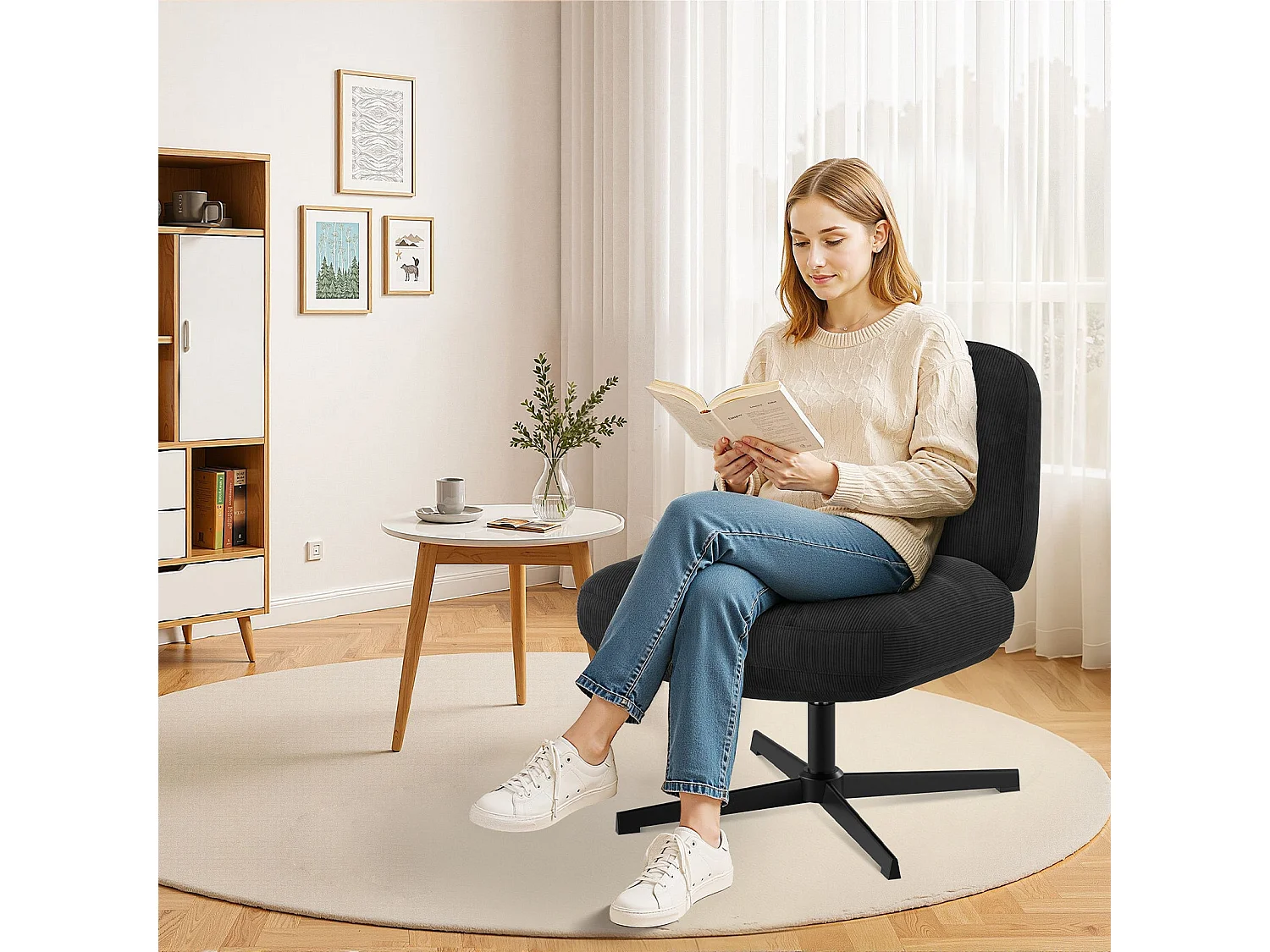 Chaise de bureau - Assise large en mousse mémoire, confort et soutien, usage bureau et maison - Noir