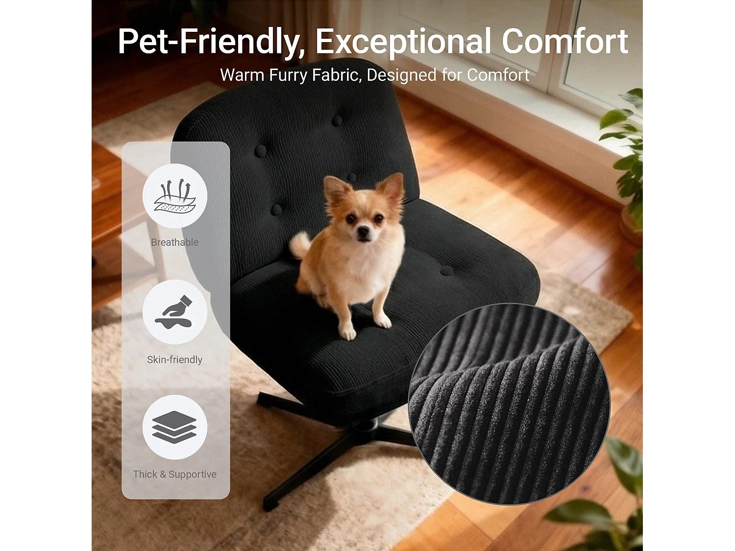 Chaise de bureau - Assise large en mousse mémoire, confort et soutien, usage bureau et maison - Noir