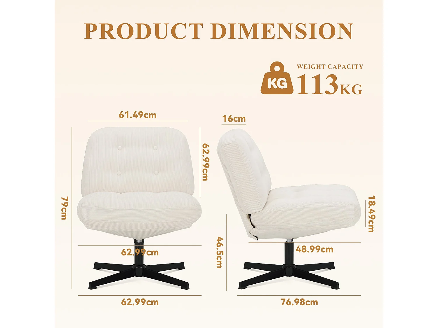 Chaise de bureau - Assise large en mousse mémoire, confort et soutien, usage bureau et maison - Beige