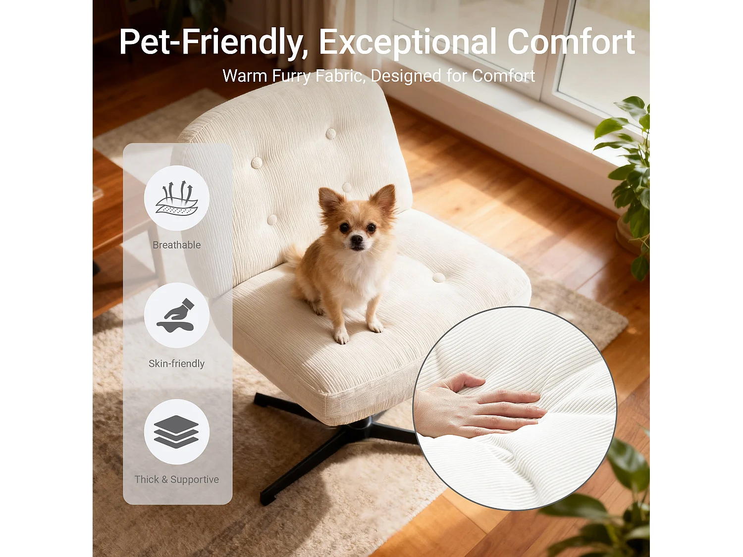 Chaise de bureau - Assise large en mousse mémoire, confort et soutien, usage bureau et maison - Beige