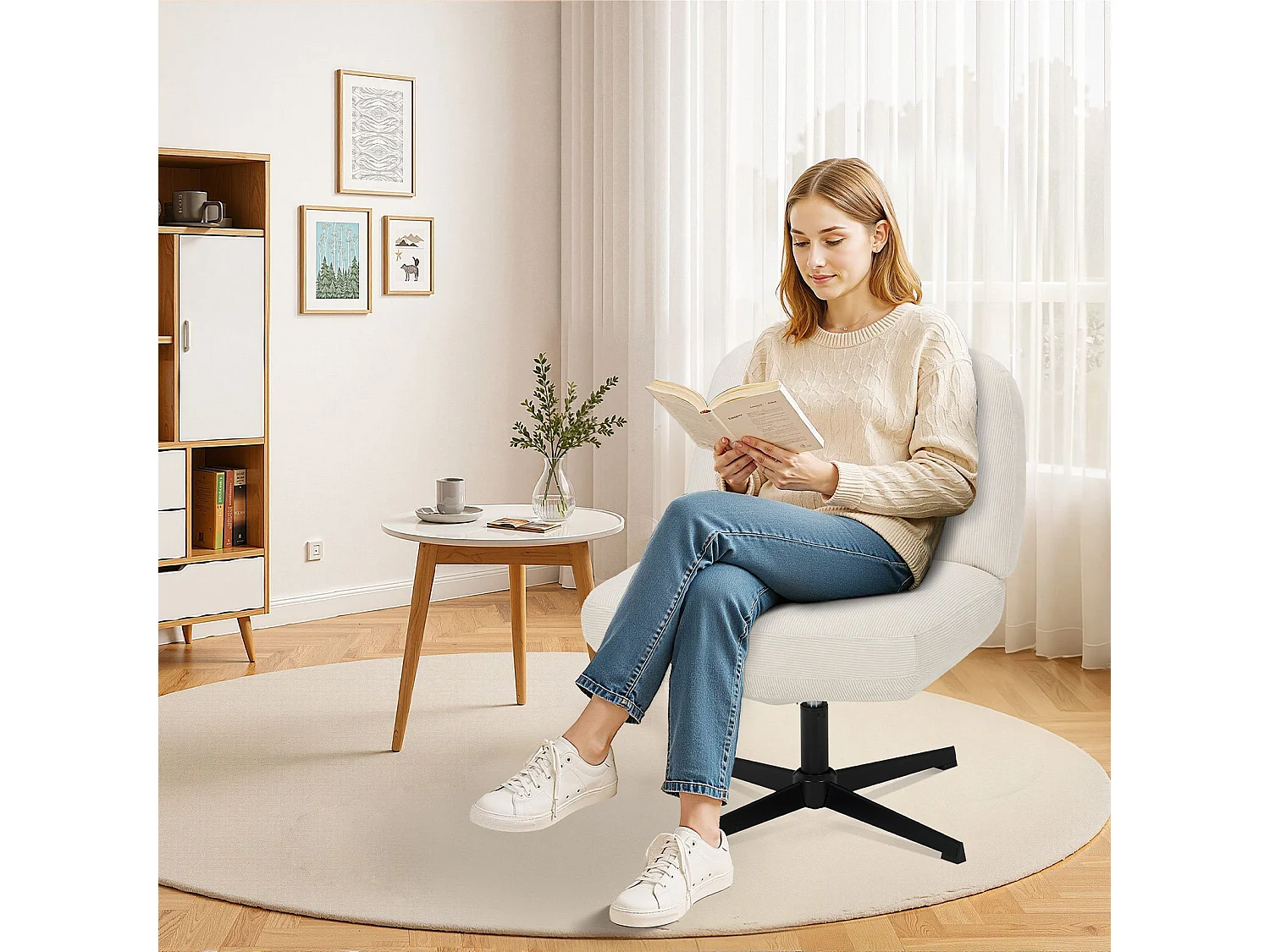 Chaise de bureau - Assise large en mousse mémoire, confort et soutien, usage bureau et maison - Blanc