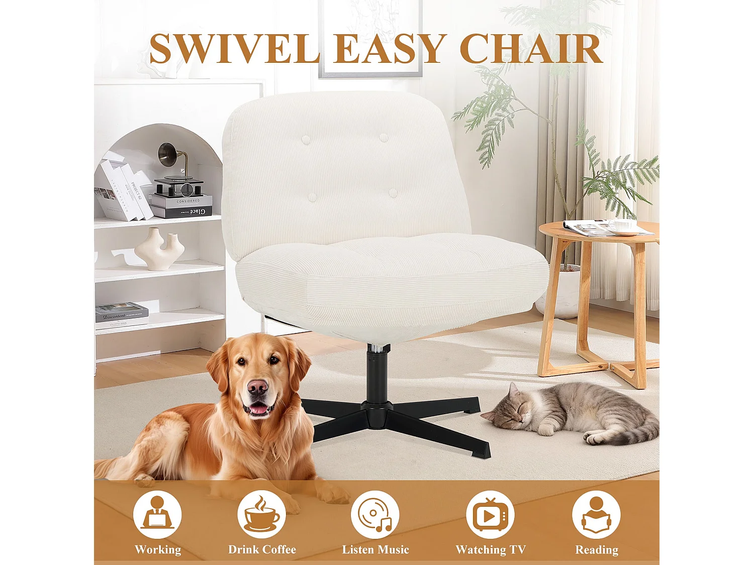 Chaise de bureau - Assise large en mousse mémoire, confort et soutien, usage bureau et maison - Blanc