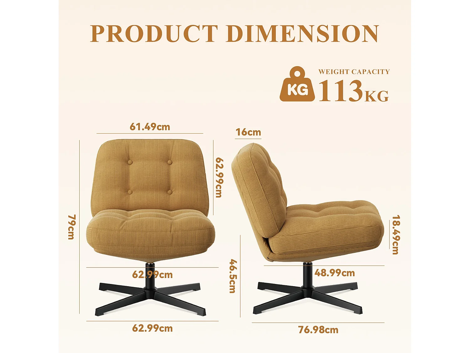 Chaise de bureau - Assise large en mousse mémoire, confort et soutien, usage bureau et maison - Jaune