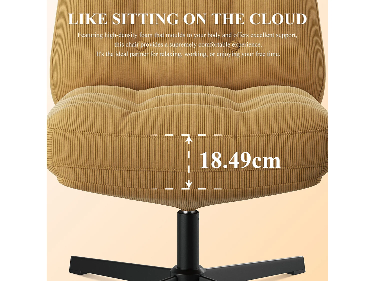 Chaise de bureau - Assise large en mousse mémoire, confort et soutien, usage bureau et maison - Jaune