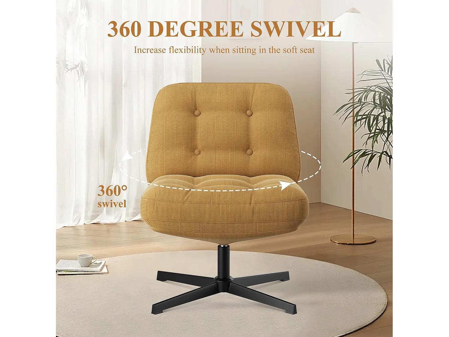 Chaise de bureau - Assise large en mousse mémoire, confort et soutien, usage bureau et maison - Jaune