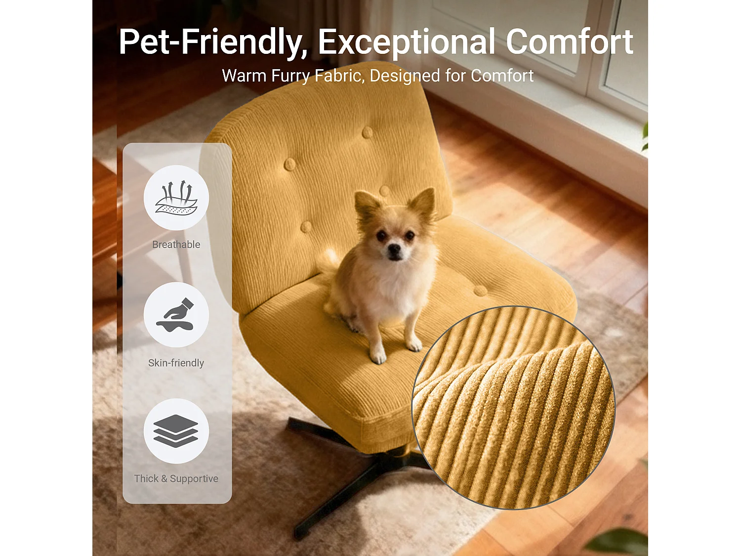 Chaise de bureau - Assise large en mousse mémoire, confort et soutien, usage bureau et maison - Jaune