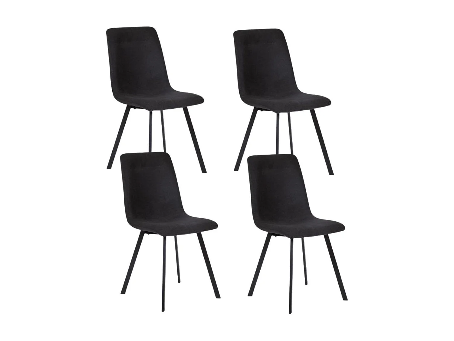 Lot de 4 chaises en microfibre avec dossier surpiqûres en losange anthracite pieds métal noir - ELYO