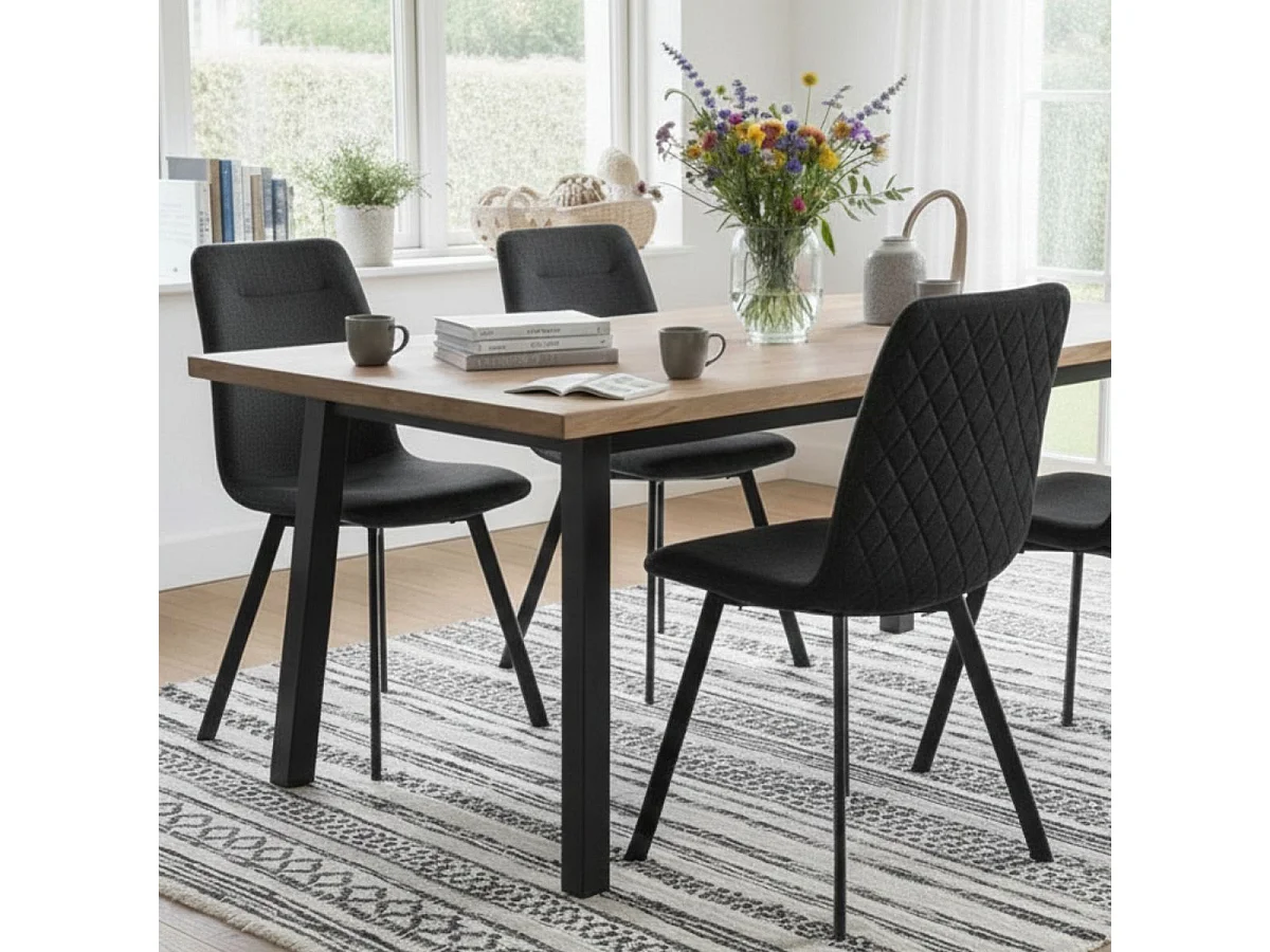 Lot de 4 chaises en microfibre avec dossier surpiqûres en losange anthracite pieds métal noir - ELYO