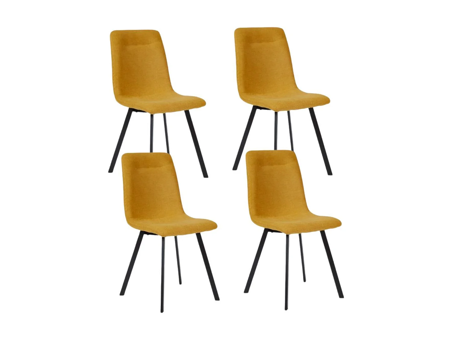 Lot de 4 chaises en microfibre avec dossier surpiqûres en losange jaune pieds métal noir - ELYO