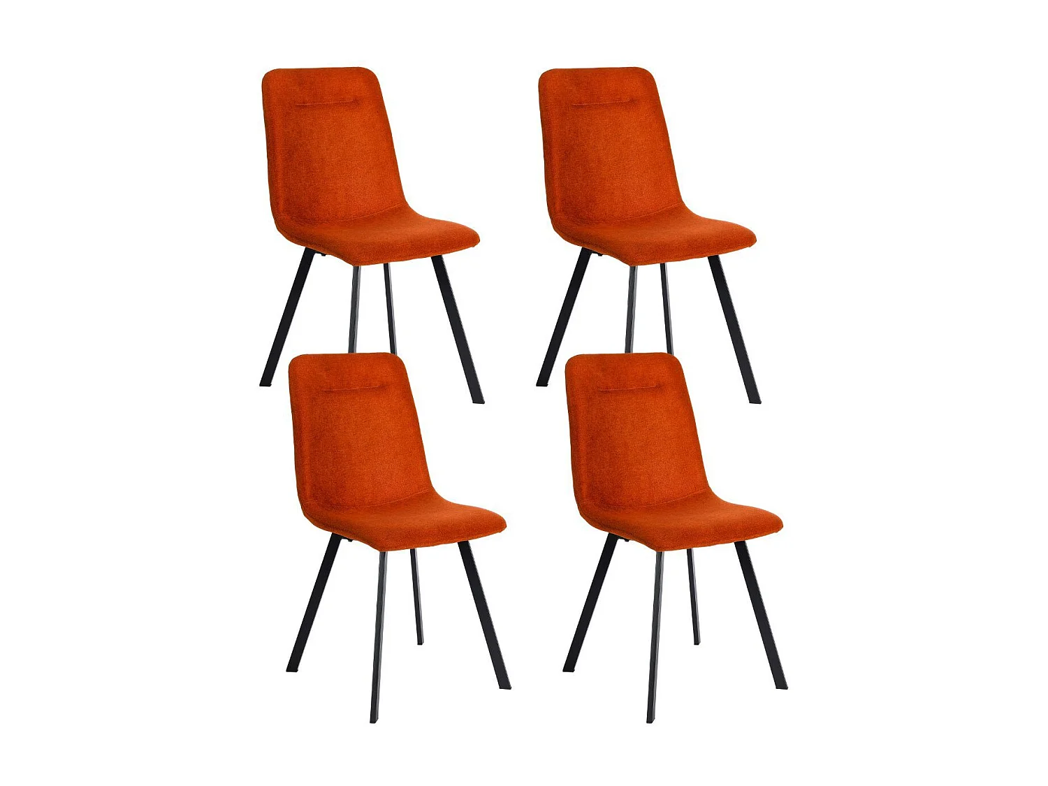 Lot de 4 chaises en microfibre avec dossier surpiqûres en losange orange pieds métal noir - ELYO