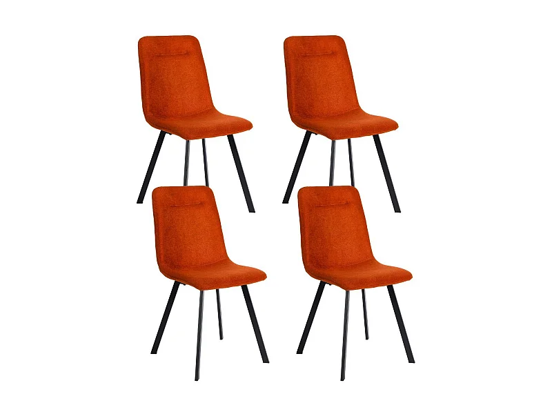 Lot de 4 chaises en microfibre avec dossier surpiqûres en losange orange pieds métal noir - ELYO