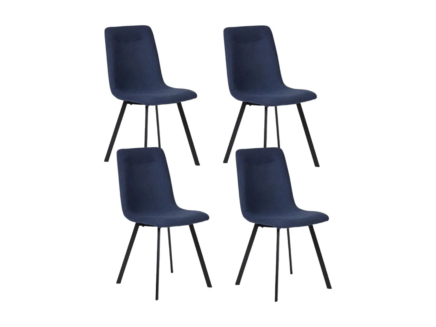 Lot de 4 chaises en microfibre avec dossier surpiqûres en losange bleu pieds métal noir - ELYO