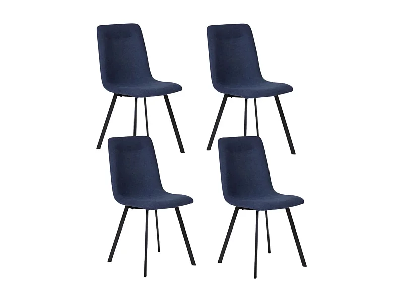 Lot de 4 chaises en microfibre avec dossier surpiqûres en losange bleu pieds métal noir - ELYO