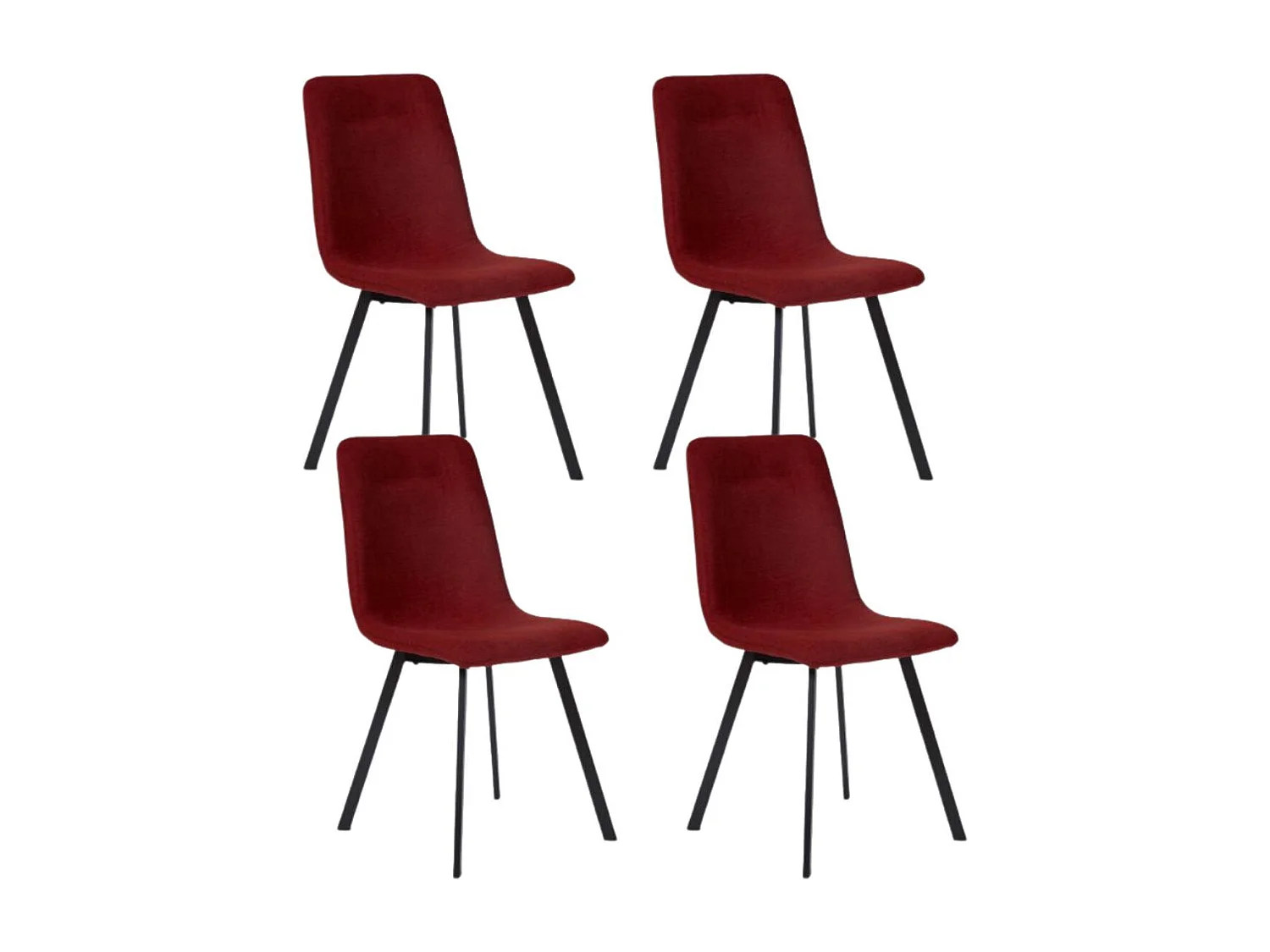 Lot de 4 chaises en microfibre avec dossier surpiqûres en losange rouge pieds métal noir - ELYO