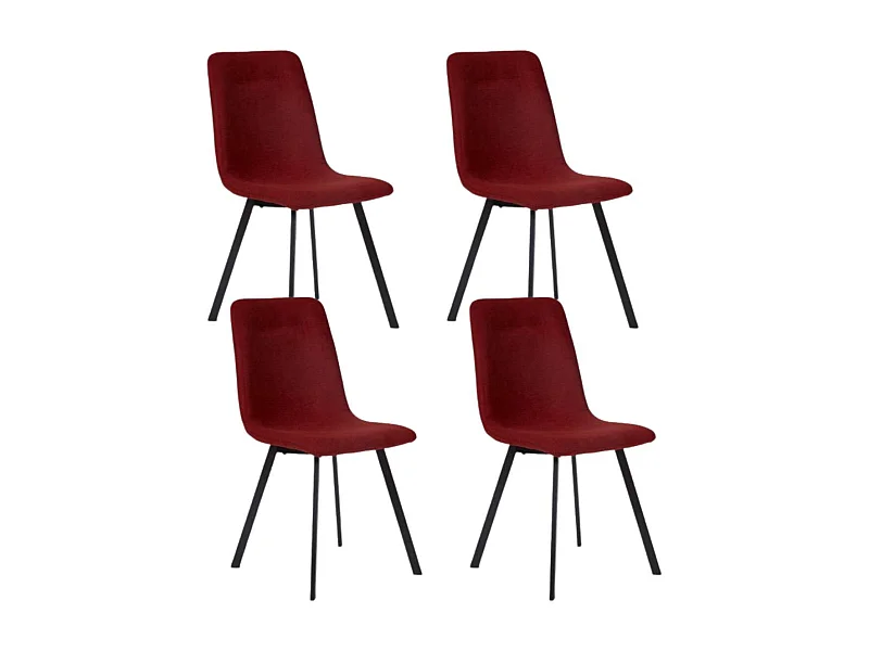Lot de 4 chaises en microfibre avec dossier surpiqûres en losange rouge pieds métal noir - ELYO
