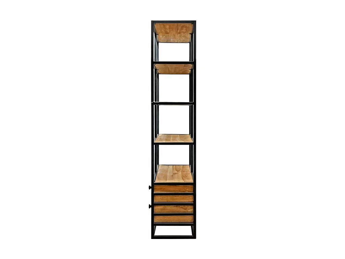 Bibliothèque 175 cm 4 étages 4 tiroirs bois teck et métal – CASSIE