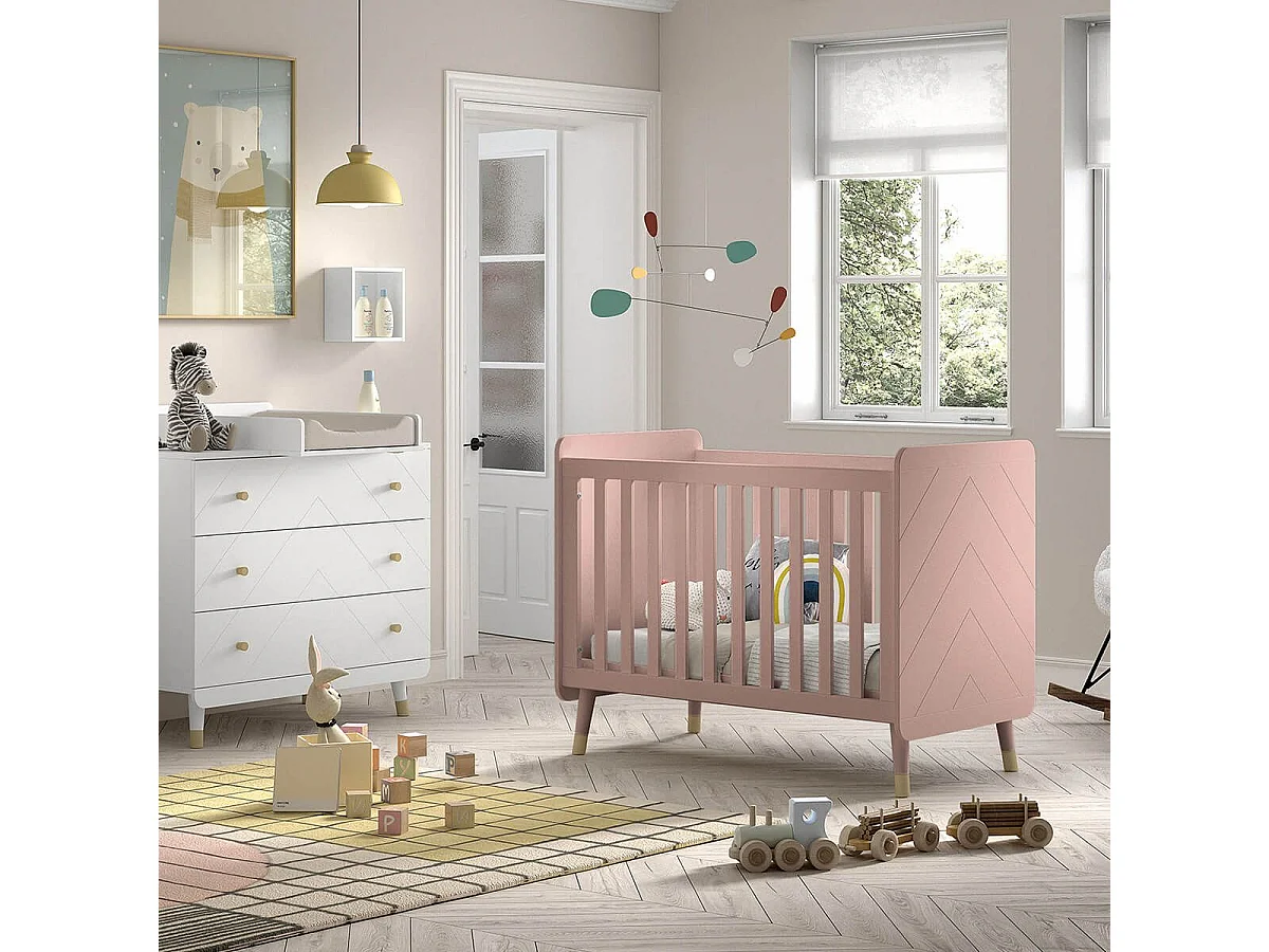 TINY PINK - Lit bébé à barreaux Rose et Gold Motif Graphique