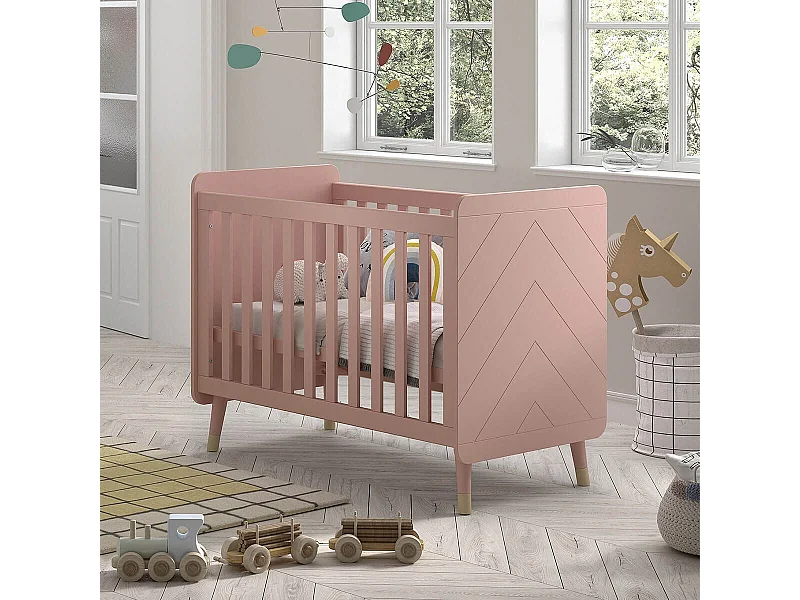 TINY PINK - Lit bébé à barreaux Rose et Gold Motif Graphique