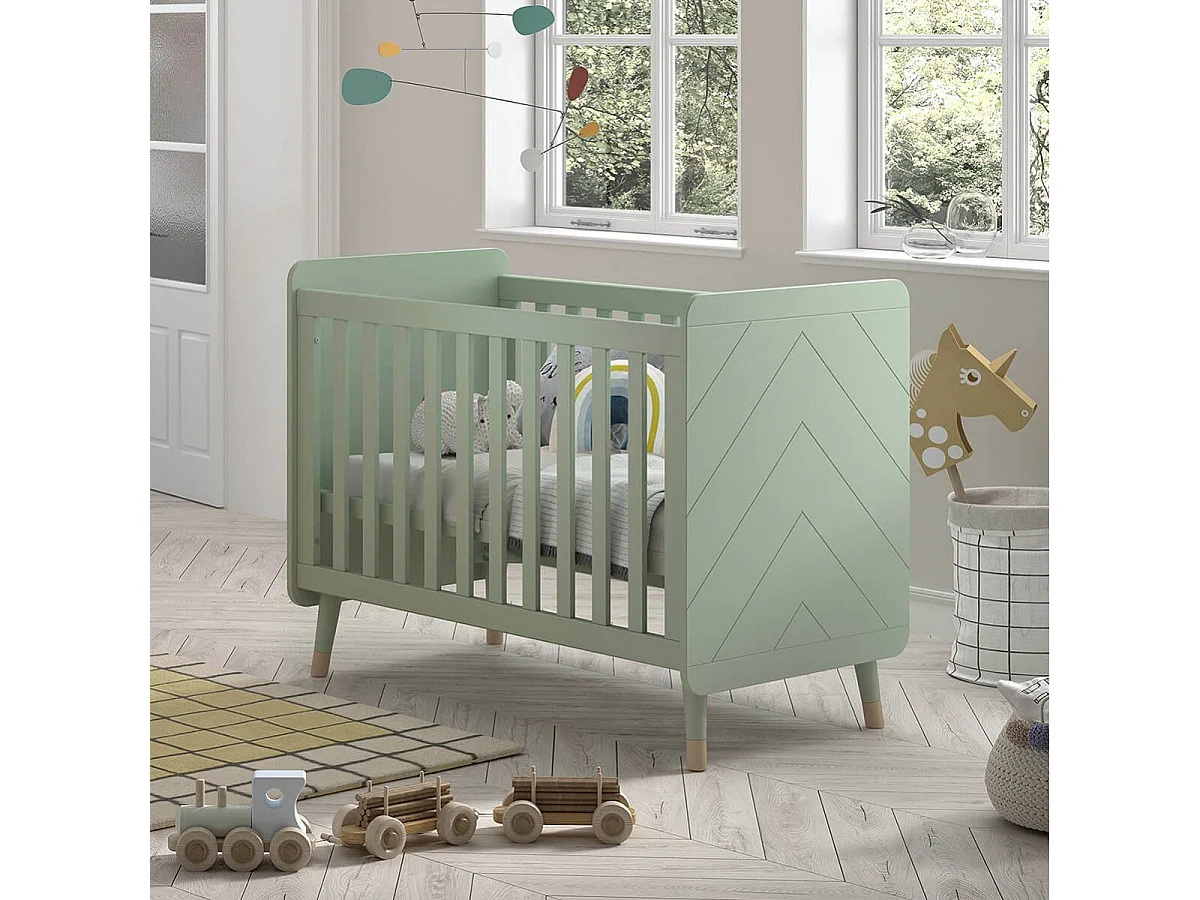 TINY GREEN - Lit bébé à barreaux Vert Olive et Gold Motif Graphique