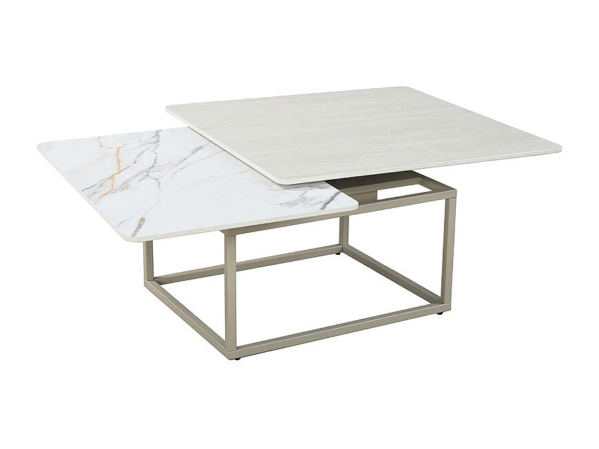 Table basse rotative 2 plateaux en céramique et pied beige – THYLA