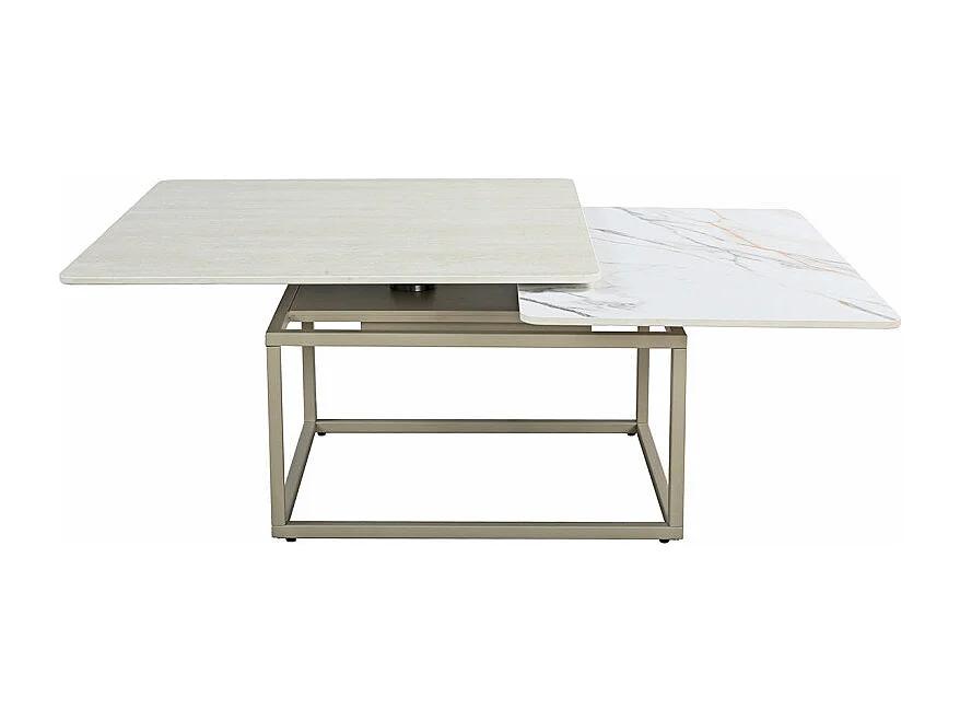 Table basse rotative 2 plateaux en céramique et pied beige – THYLA