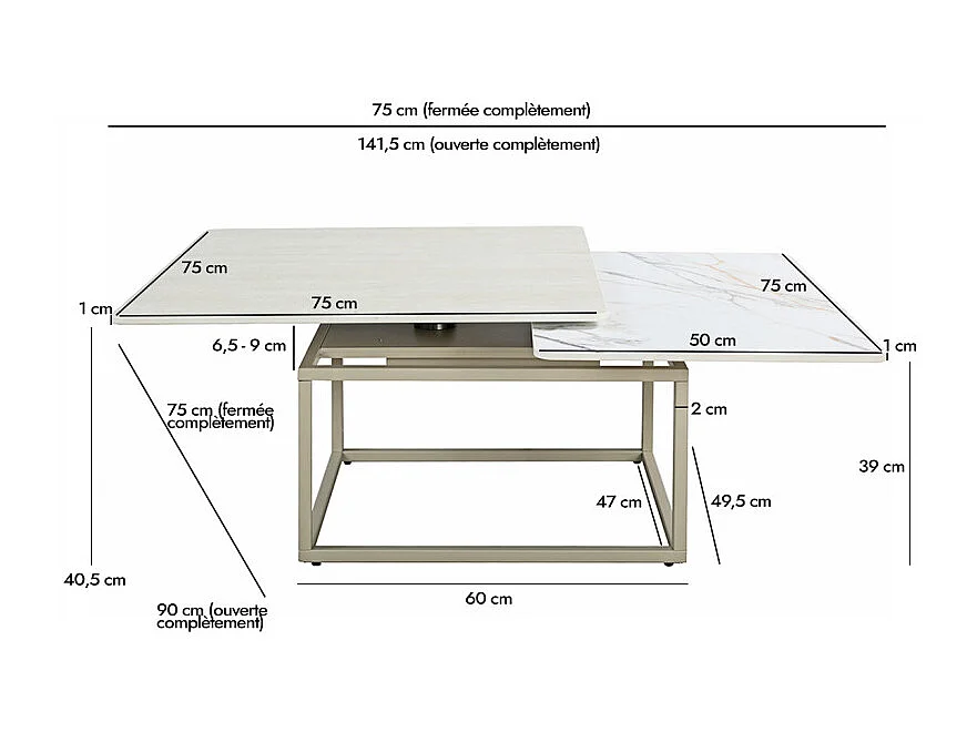 Table basse rotative 2 plateaux en céramique et pied beige – THYLA