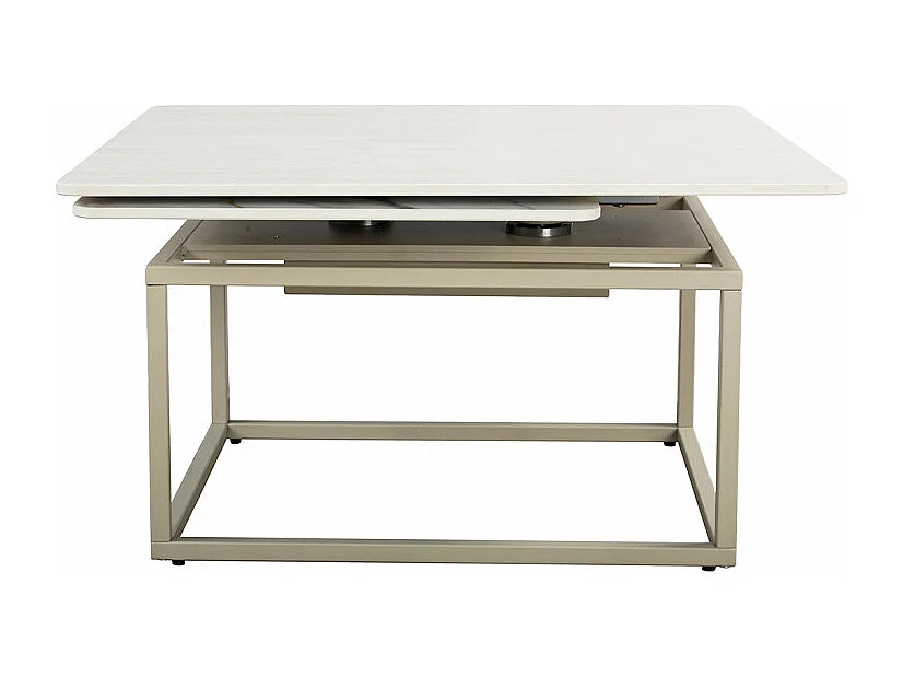 Table basse rotative 2 plateaux en céramique et pied beige – THYLA