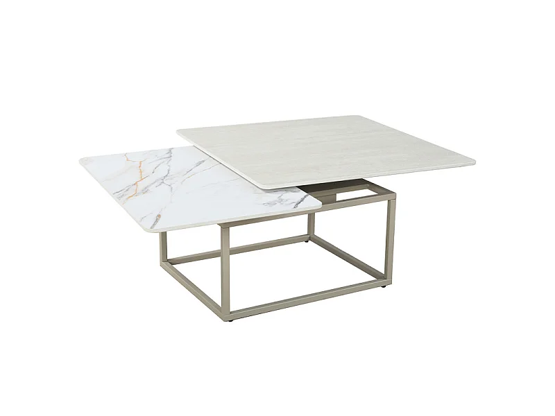 Table basse rotative 2 plateaux en céramique et pied beige – THYLA